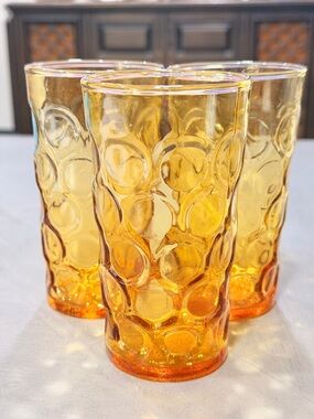 Set of 3 to Hazel Atlas Eldorado Gold Juice Glasses - 1960s  Amber Tumblers